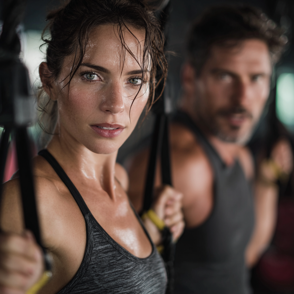 Entspannte deutsche Erwachsene verschiedener Altersgruppen in Ruheposition nach dem Training, lächelnd in ruhiger Atmosphäre